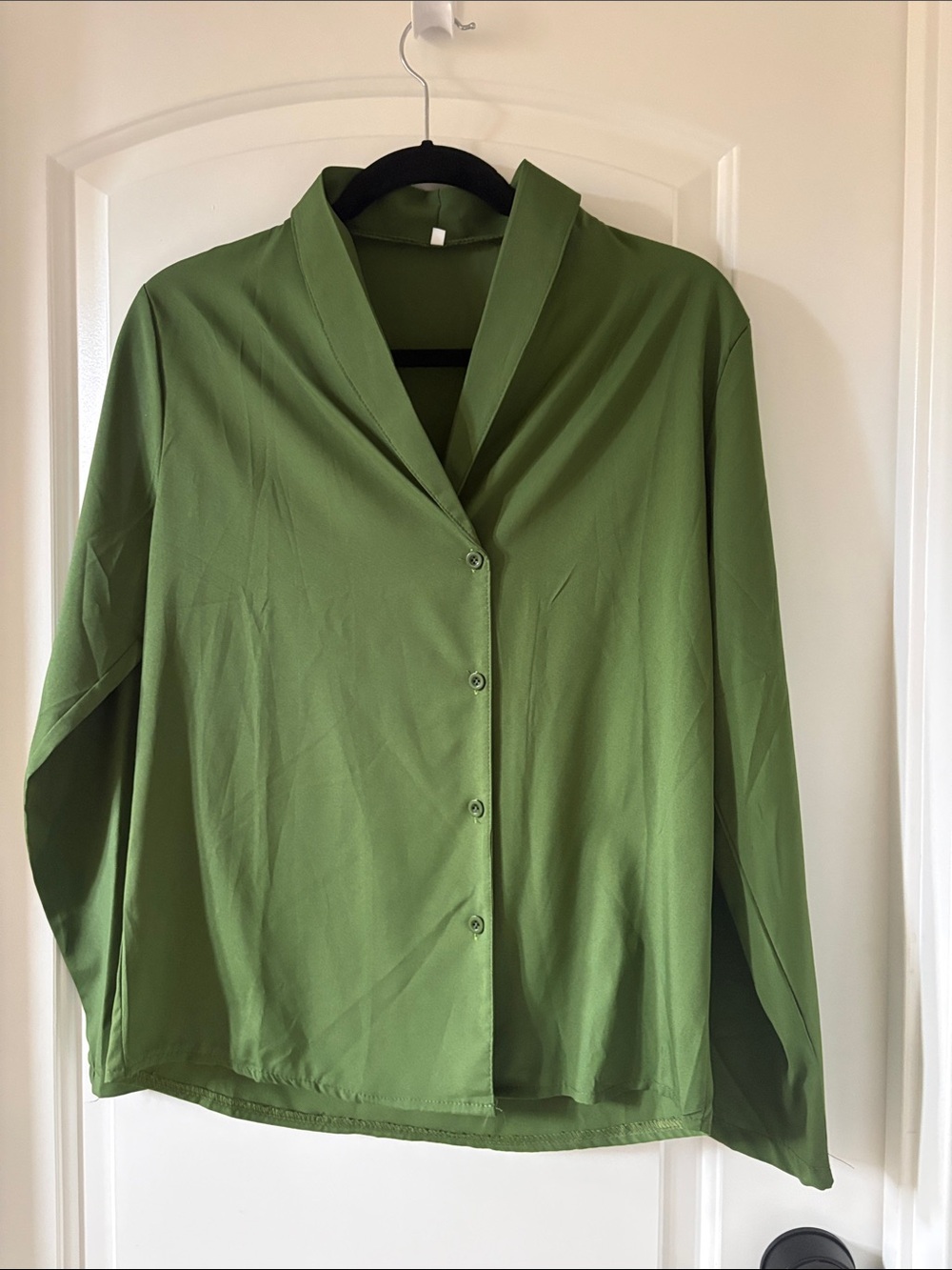 Relaxed Olive Green Button-Down Shirt with Shawl Collar